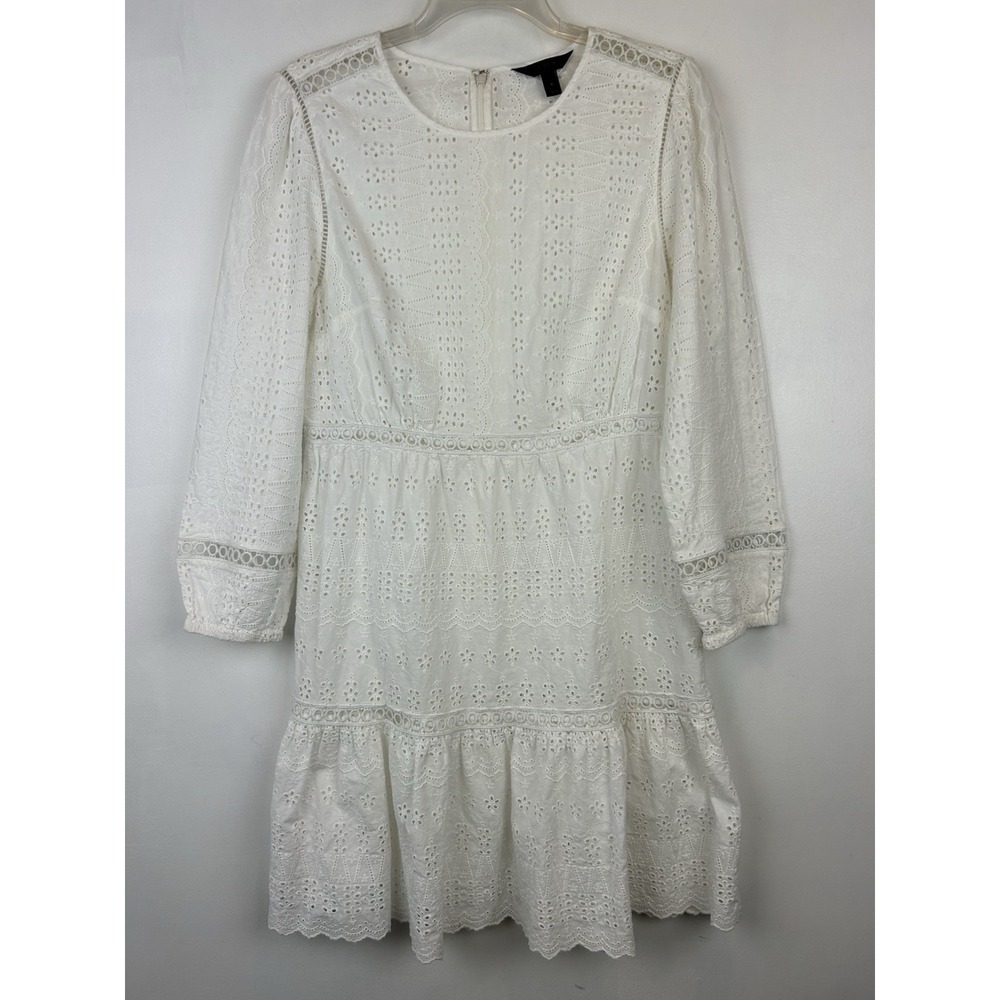 J Crew Dress Womens  8 White Eyelet Lace Crew Neck Textured Short Preppy